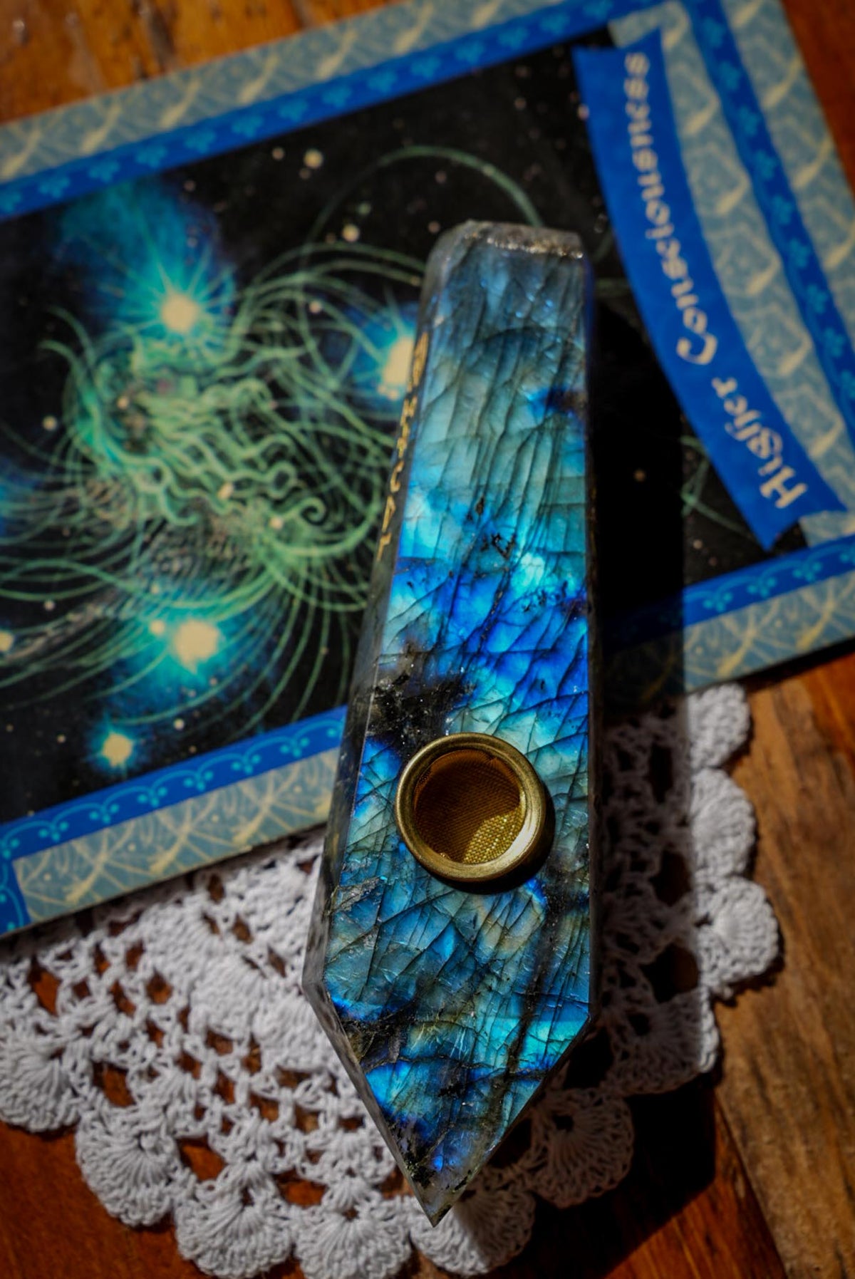 Labradorite Magic Pipe + FREE Dried Blue Lotus