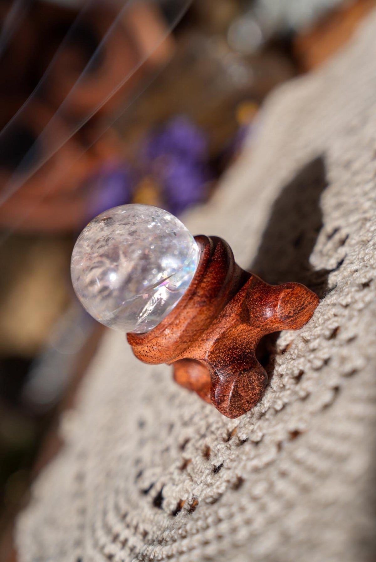 Mini Carved Wooden Crystal Sphere Stand