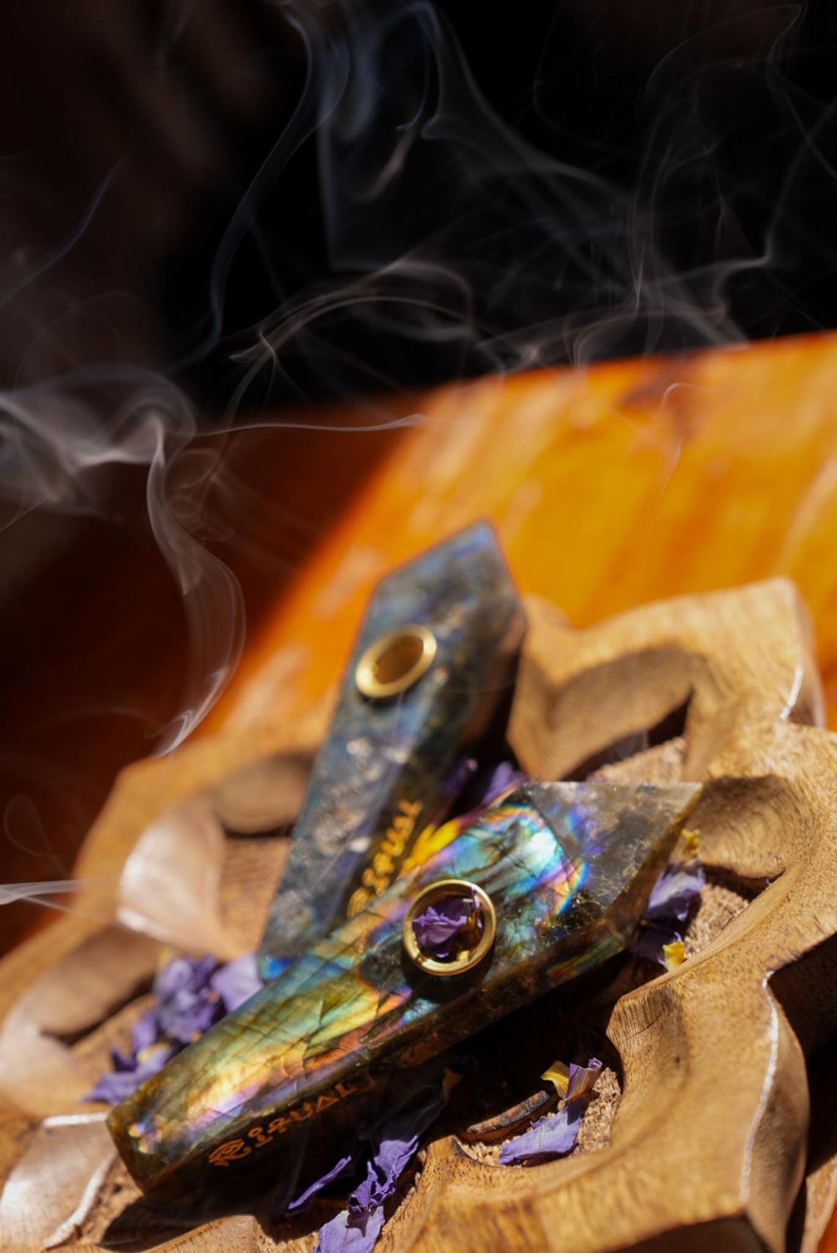 Labradorite Magic Pipe + FREE Dried Blue Lotus